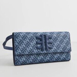 JW PEI Navy/Light Blue Geometric Print Flap Wallet Crossbody Bag